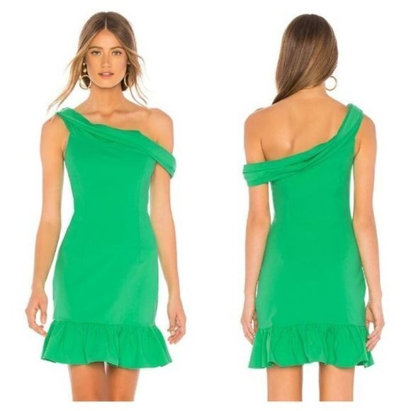 nbd green mini dress NBD Women's Solstice Green One Shoulder Mini Dress Ribbed Stretch XXS